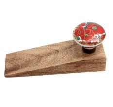 2 Pieces Red Poppy Flower Golden Ceramic Wooden Door Stopper
